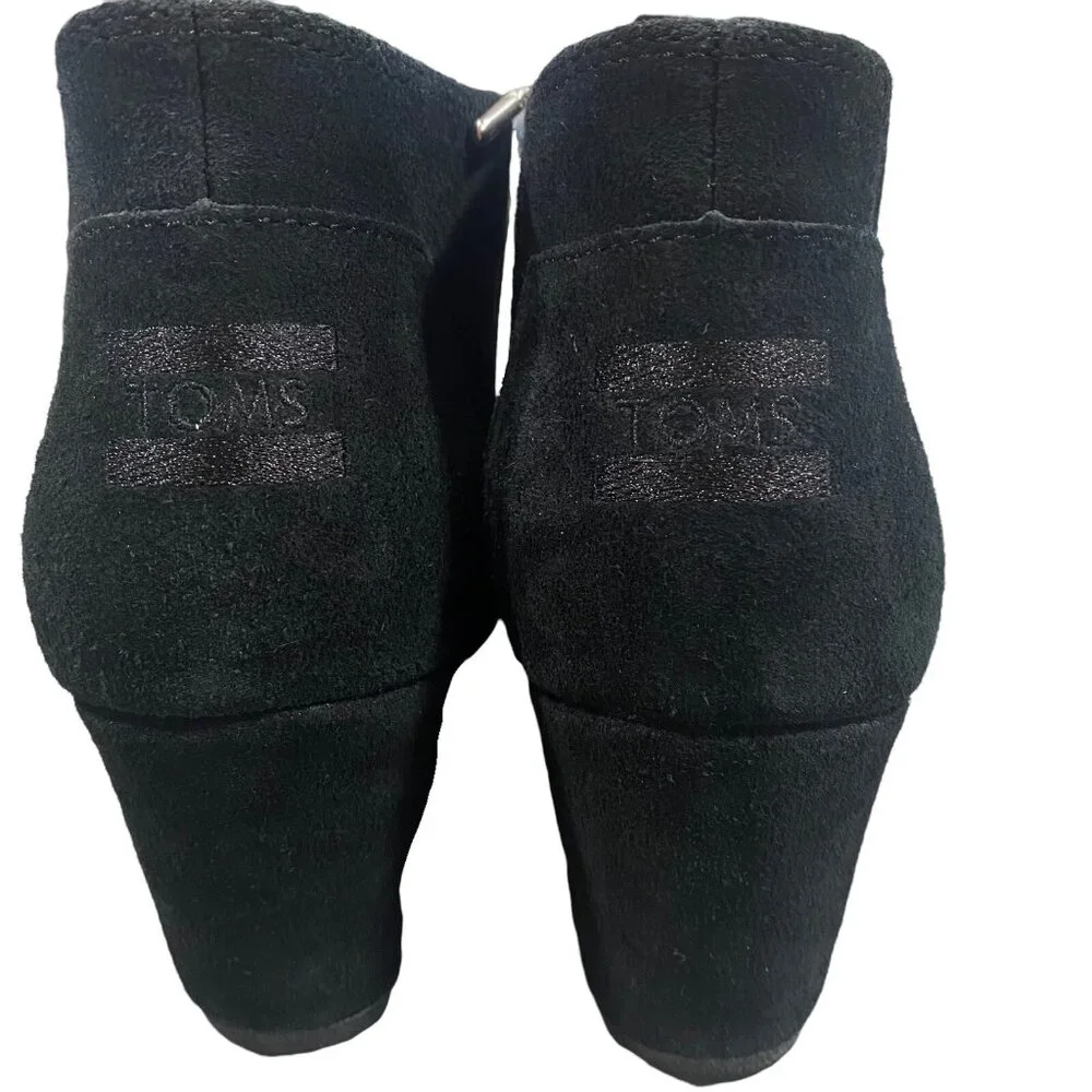 TOMS Women Shoes Size 9 Black Suede‎ Wedges Tie Up Booties Casual Stylish
